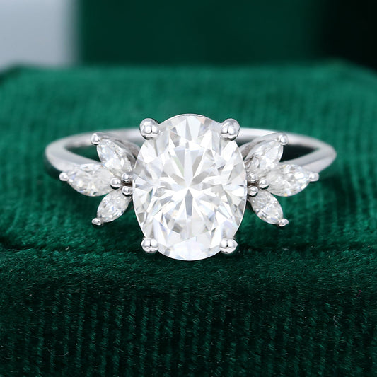 1.91 CT Oval Cluster Moissanite Engagement Ring