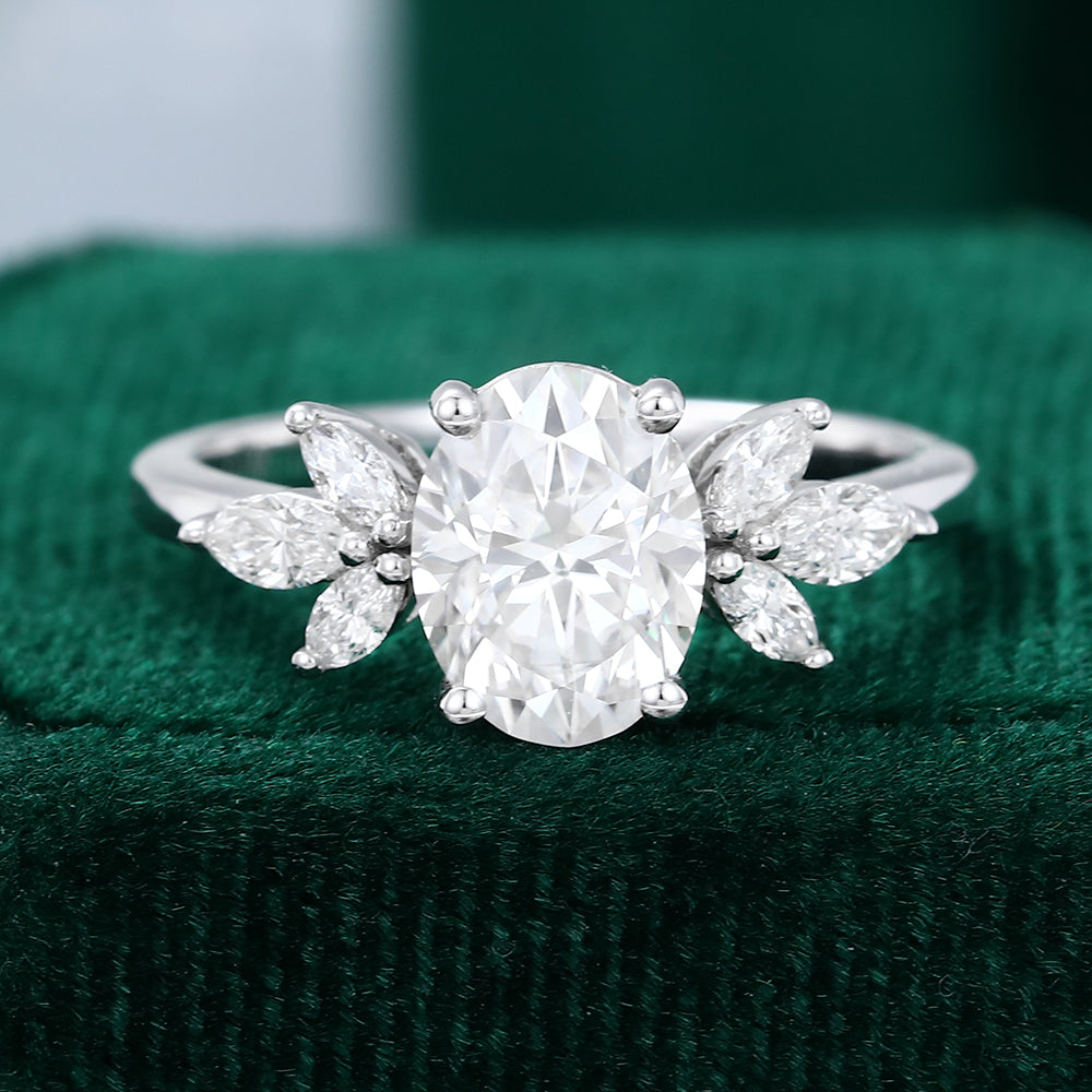 1.33 CT Oval Cluster Moissanite Engagement Ring