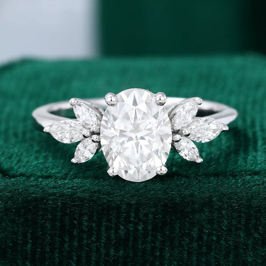 1.33 CT Oval Cluster Moissanite Engagement Ring