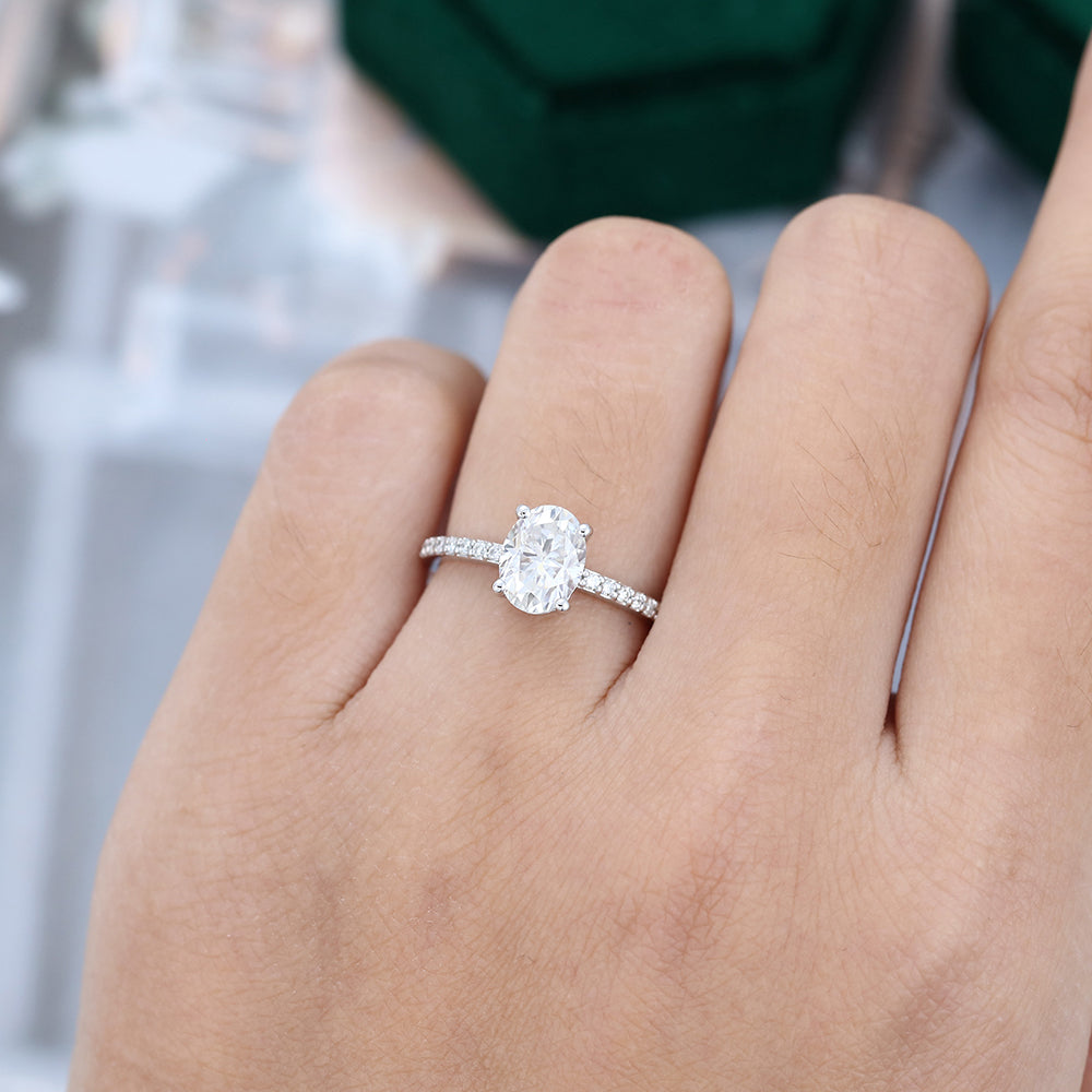 1.33 CT Oval Pave Moissanite Engagement Ring