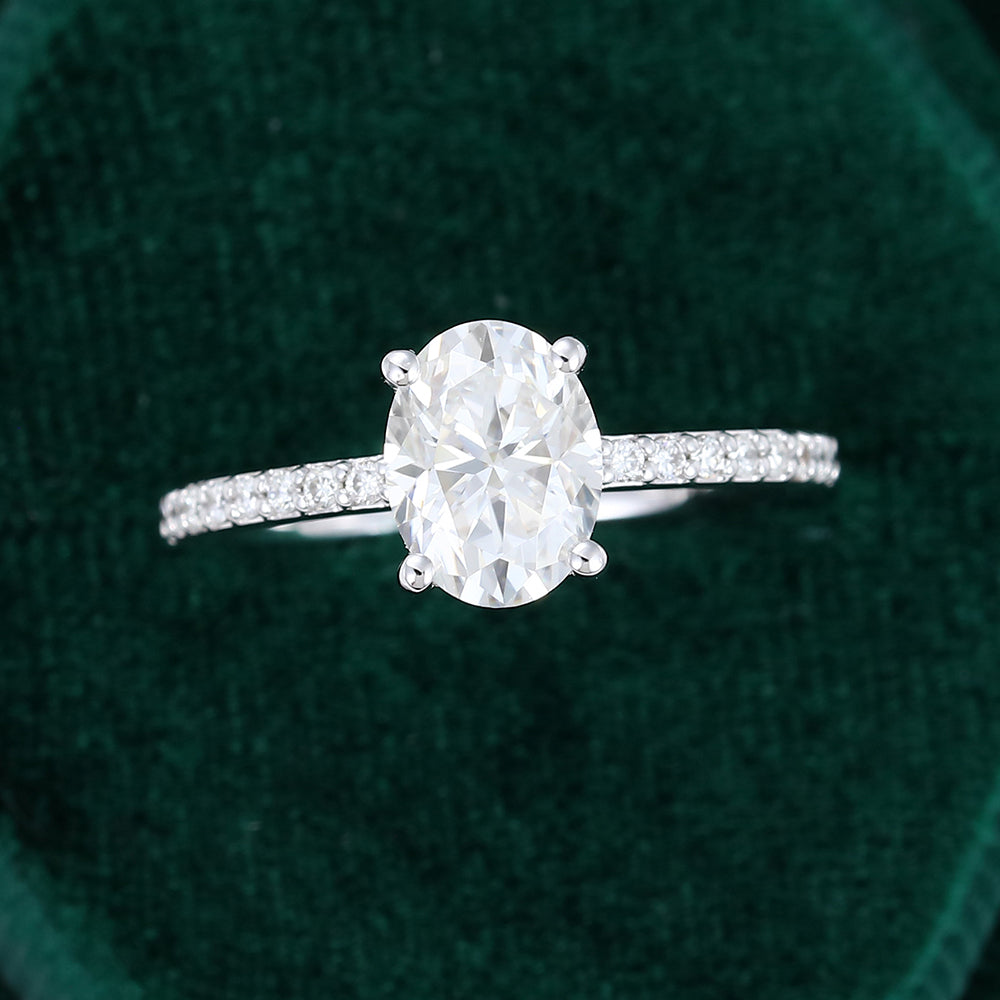 1.33 CT Oval Pave Moissanite Engagement Ring
