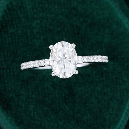 1.33 CT Oval Pave Moissanite Engagement Ring