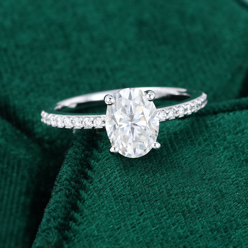1.33 CT Oval Pave Moissanite Engagement Ring
