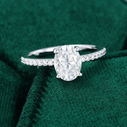 1.33 CT Oval Pave Moissanite Engagement Ring