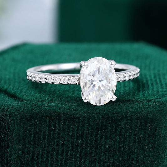 1.33 CT Oval Pave Moissanite Engagement Ring