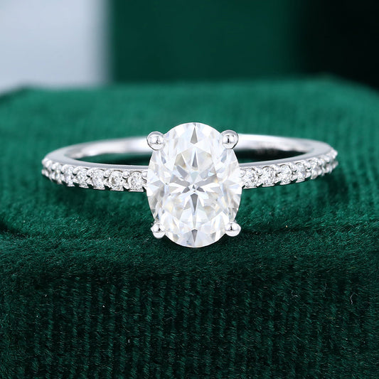 1.33 CT Oval Pave Moissanite Engagement Ring