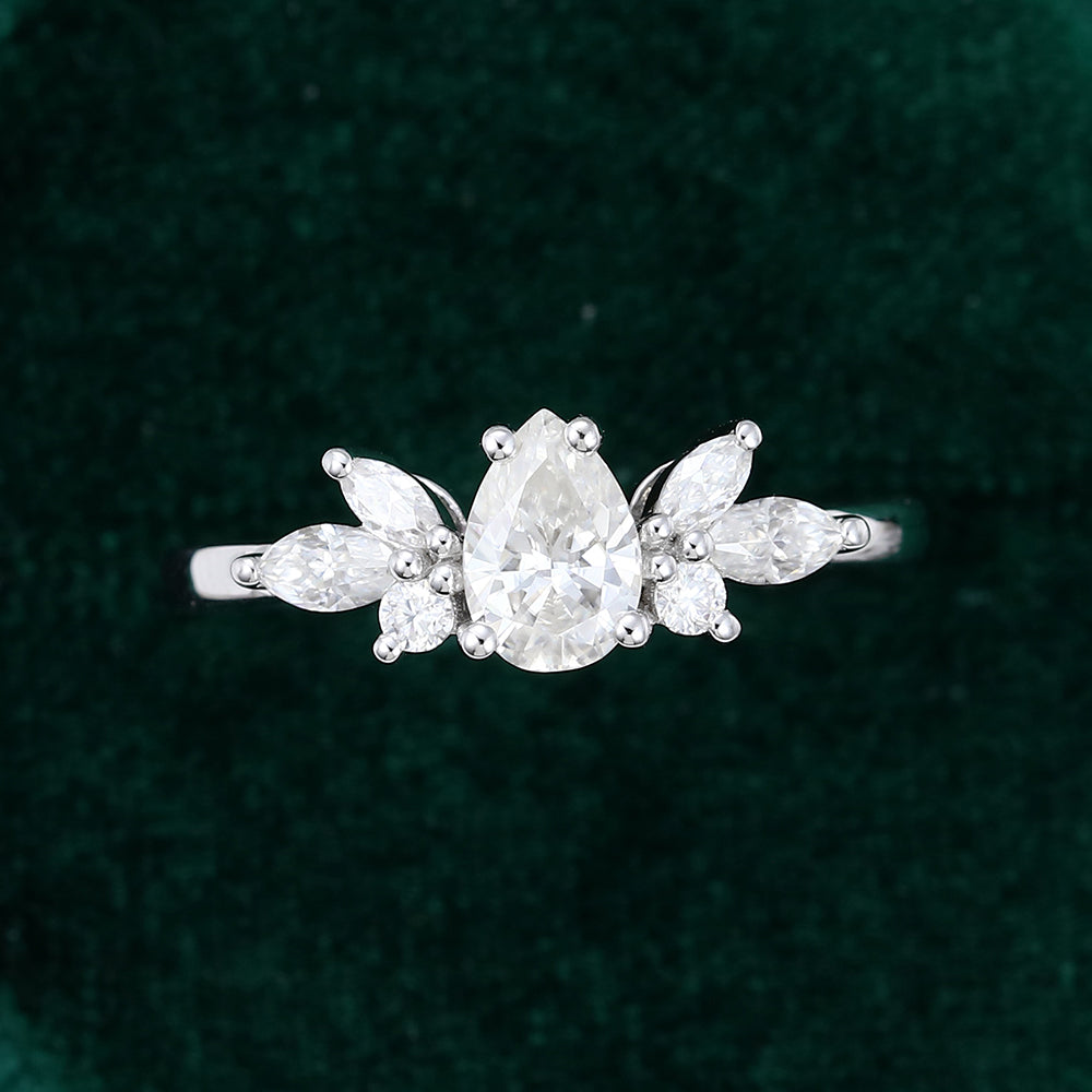 0.50 CT Pear Cluster Moissanite Engagement Ring