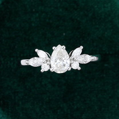 0.50 CT Pear Cluster Moissanite Engagement Ring