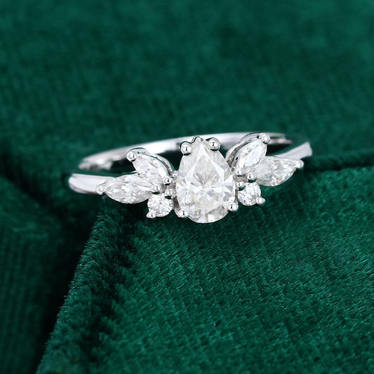 0.50 CT Pear Cluster Moissanite Engagement Ring