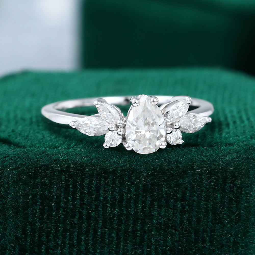 0.50 CT Pear Cluster Moissanite Engagement Ring