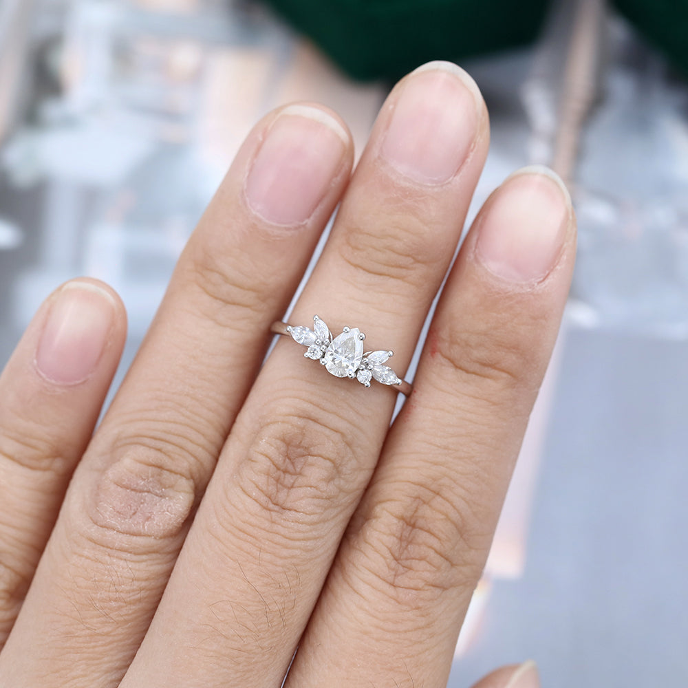 0.50 CT Pear Cluster Moissanite Engagement Ring