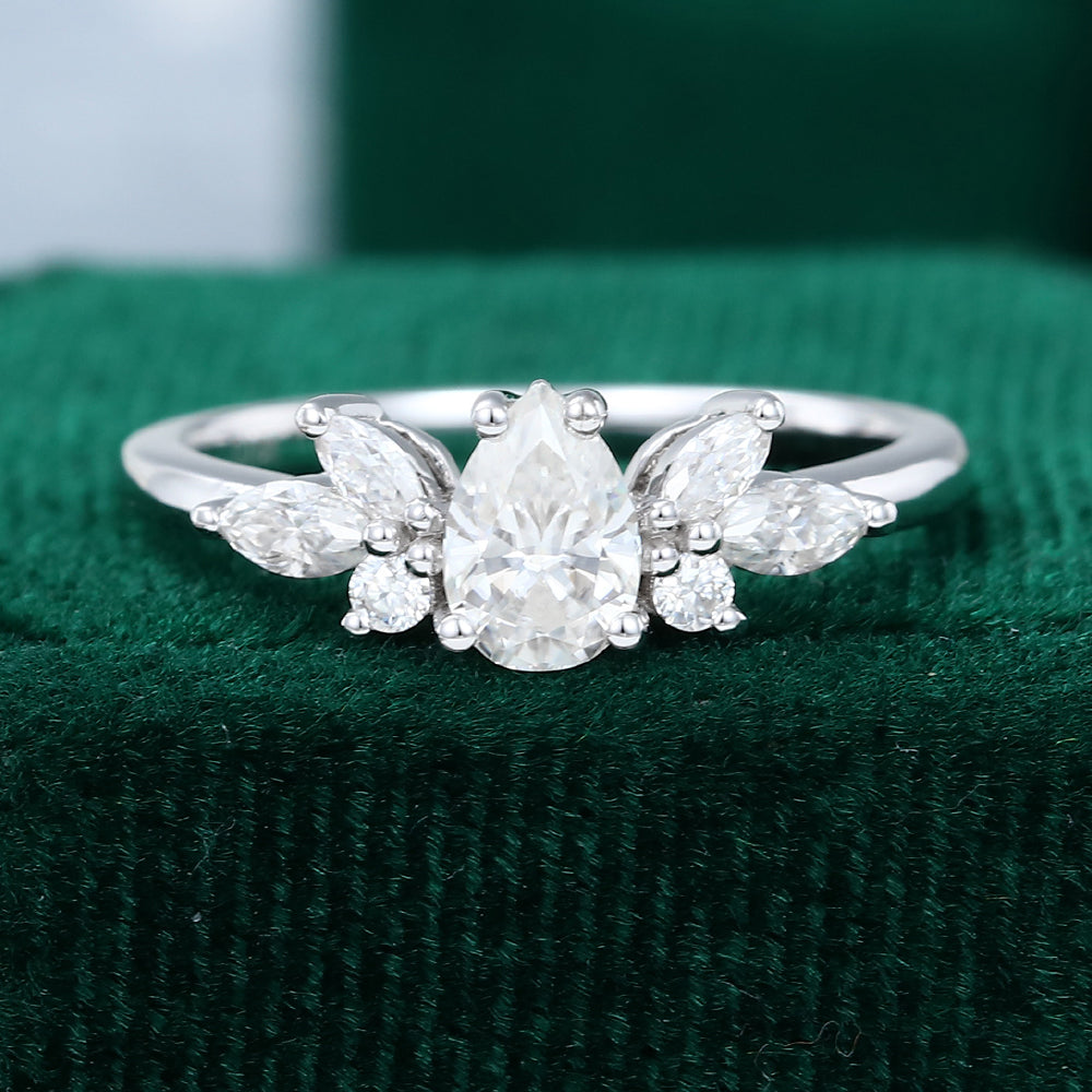 0.50 CT Pear Cluster Moissanite Engagement Ring