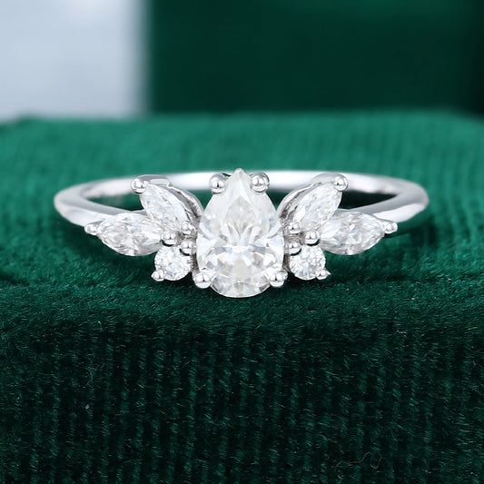 0.50 CT Pear Cluster Moissanite Engagement Ring
