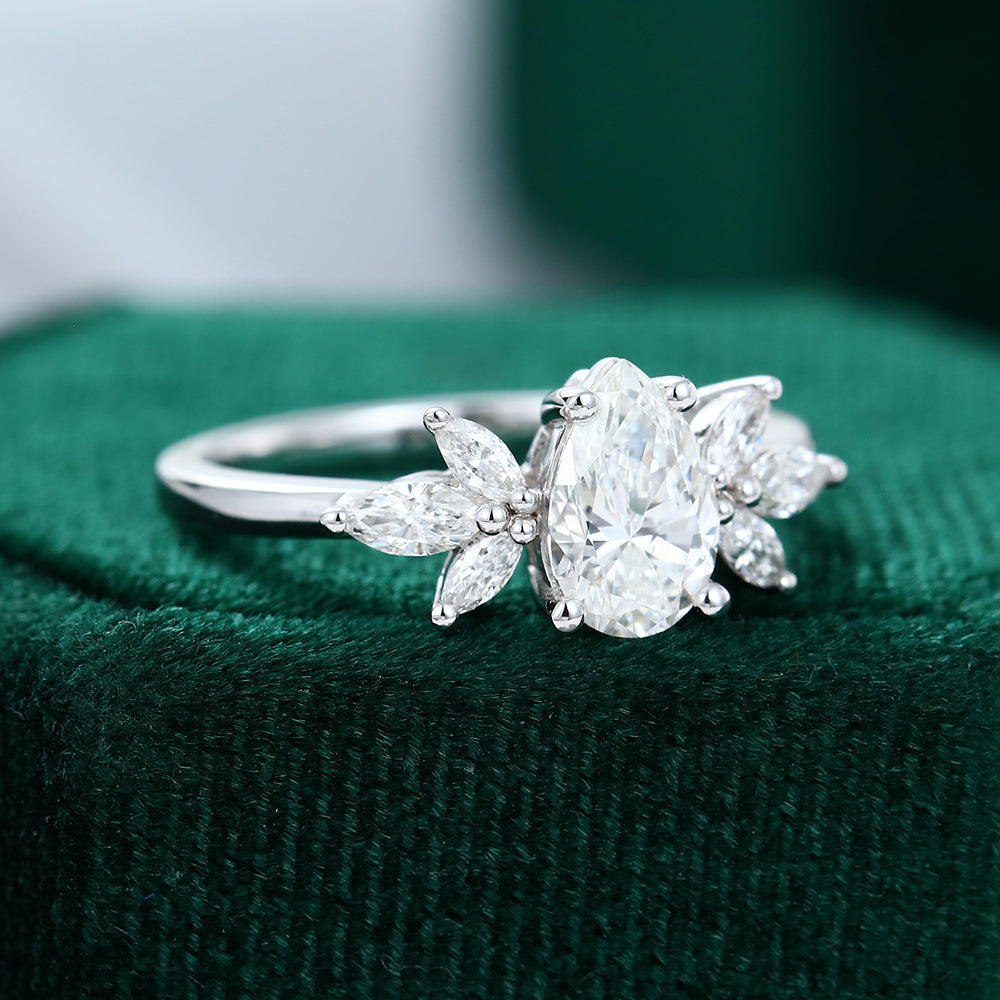 0.85 CT Pear Cluster Moissanite Engagement Ring