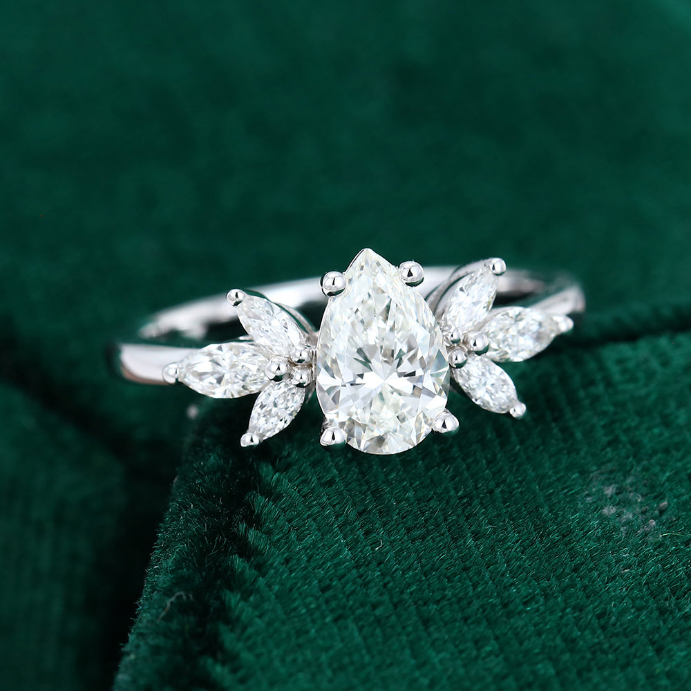 0.85 CT Pear Cluster Moissanite Engagement Ring
