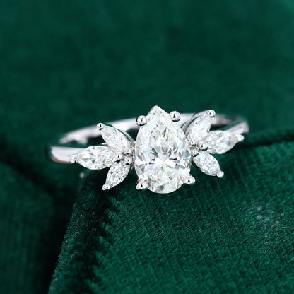 0.85 CT Pear Cluster Moissanite Engagement Ring