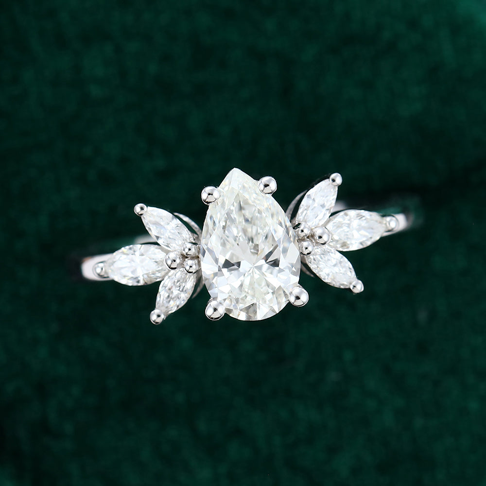 0.85 CT Pear Cluster Moissanite Engagement Ring
