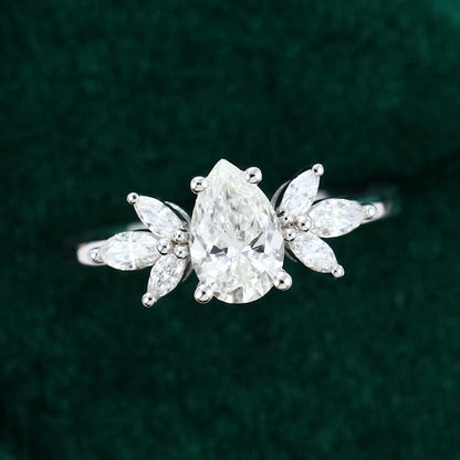 0.85 CT Pear Cluster Moissanite Engagement Ring