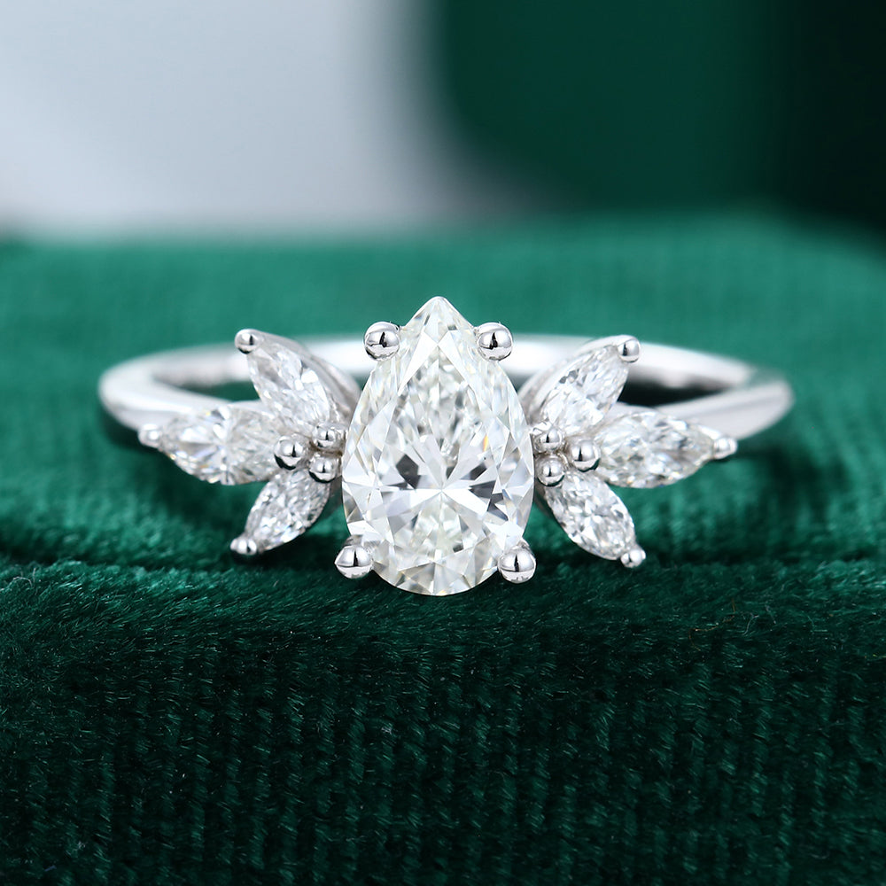 0.85 CT Pear Cluster Moissanite Engagement Ring