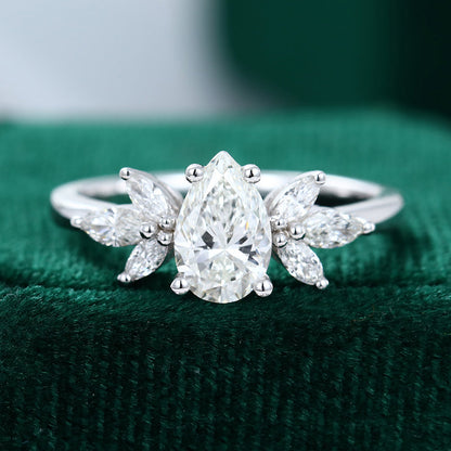 0.85 CT Pear Cluster Moissanite Engagement Ring