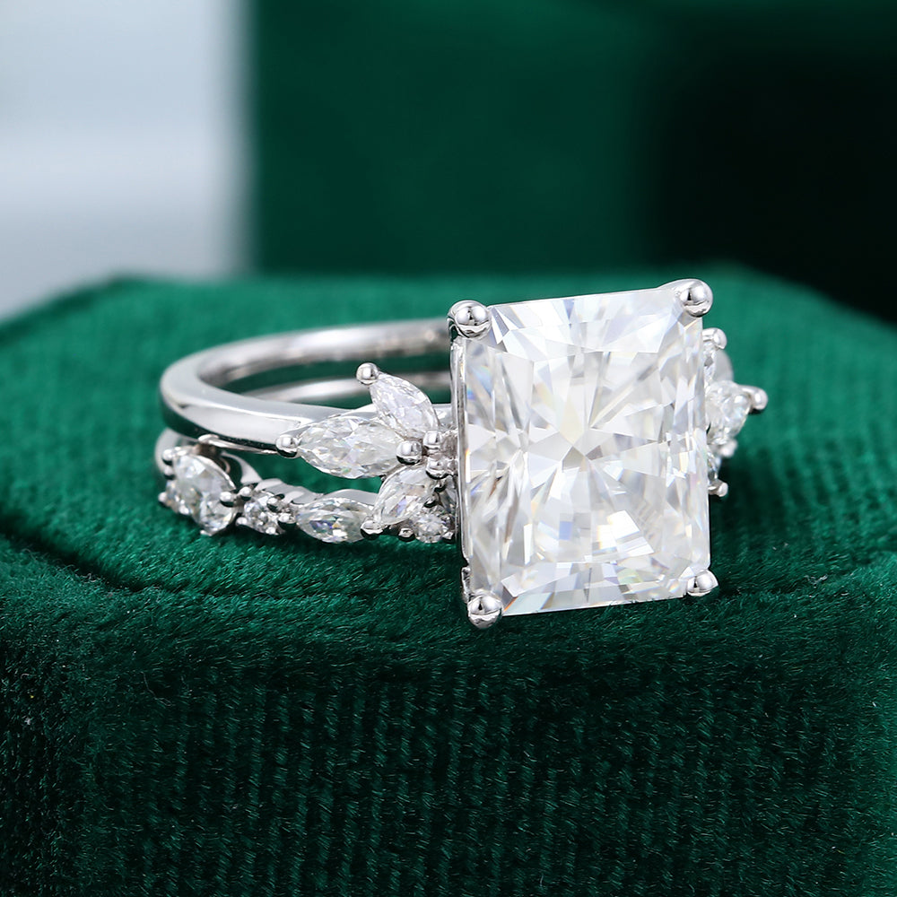 3.51 CT Radiant Cluster Moissanite Bridal Set