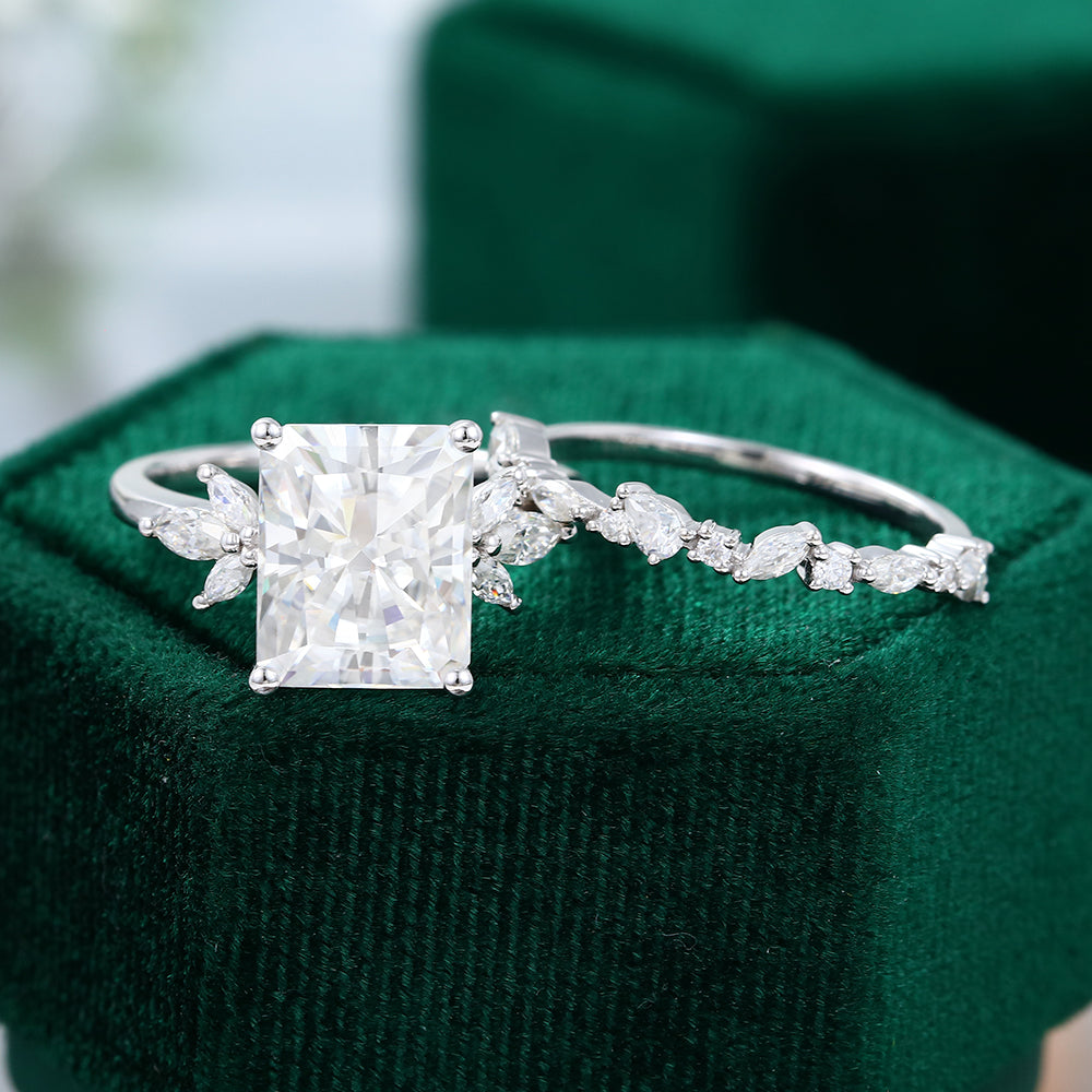 3.51 CT Radiant Cluster Moissanite Bridal Set