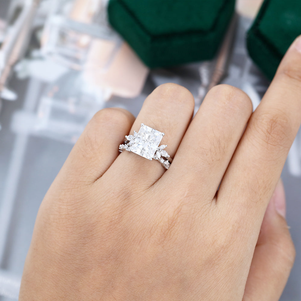 3.51 CT Radiant Cluster Moissanite Bridal Set