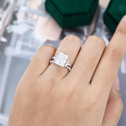 3.51 CT Radiant Cluster Moissanite Bridal Set