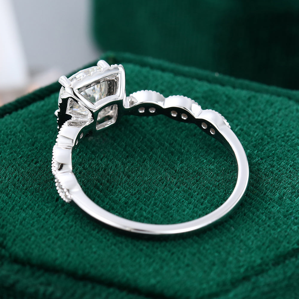 0.96 CT Cushion Halo & Pave Moissanite Engagement Ring