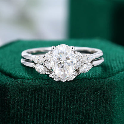 1.33 CT Oval Cluster Moissanite Bridal Set