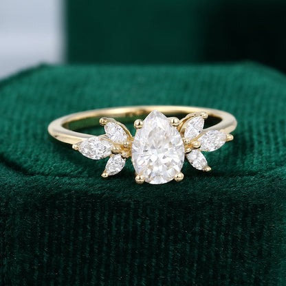 0.69 CT Pear Cluster Moissanite Engagement Ring