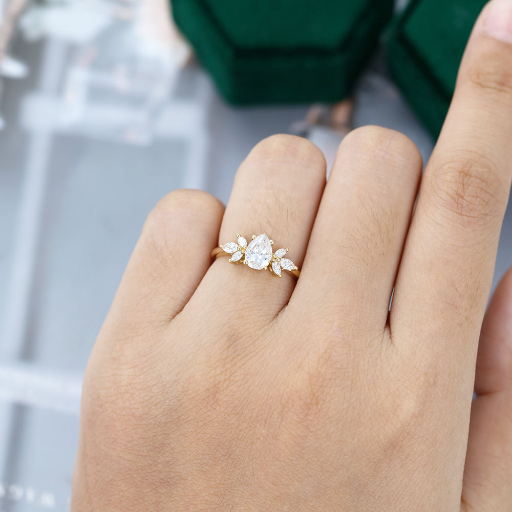0.69 CT Pear Cluster Moissanite Engagement Ring