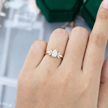 0.69 CT Pear Cluster Moissanite Engagement Ring