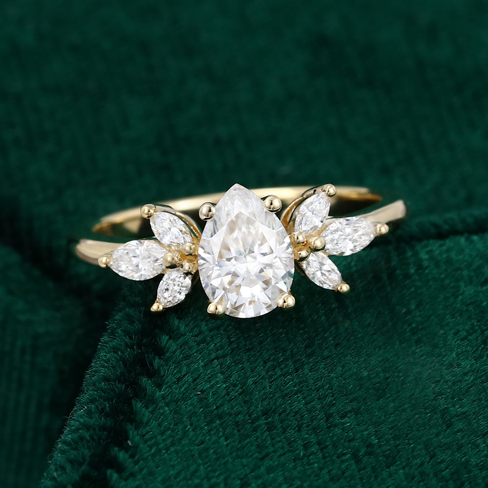 0.69 CT Pear Cluster Moissanite Engagement Ring