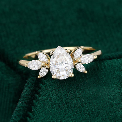 0.69 CT Pear Cluster Moissanite Engagement Ring