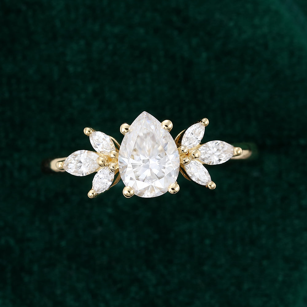 0.69 CT Pear Cluster Moissanite Engagement Ring
