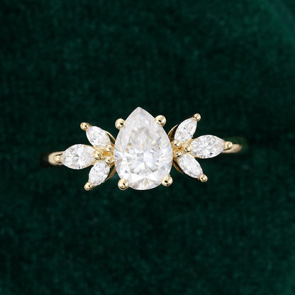 0.69 CT Pear Cluster Moissanite Engagement Ring