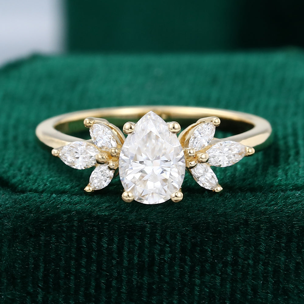 0.69 CT Pear Cluster Moissanite Engagement Ring