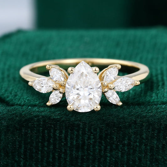 0.69 CT Pear Cluster Moissanite Engagement Ring