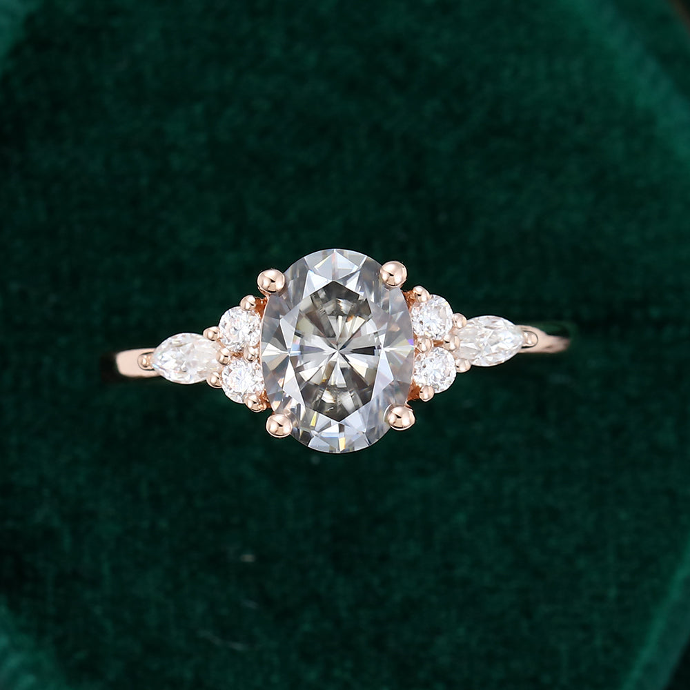 1.33 CT Oval Cluster Moissanite Engagement Ring
