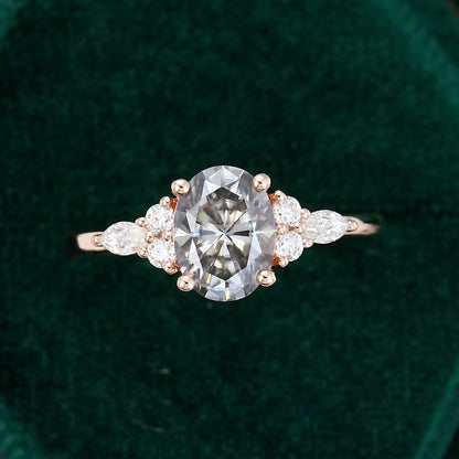 1.33 CT Oval Cluster Moissanite Engagement Ring