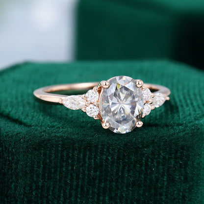 1.33 CT Oval Cluster Moissanite Engagement Ring