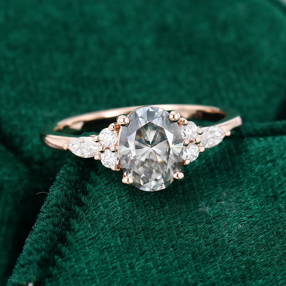 1.33 CT Oval Cluster Moissanite Engagement Ring