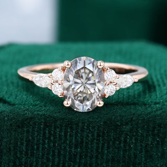 1.33 CT Oval Cluster Moissanite Engagement Ring