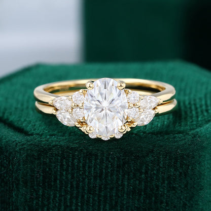 1.33 CT Oval Cluster Moissanite Bridal Set