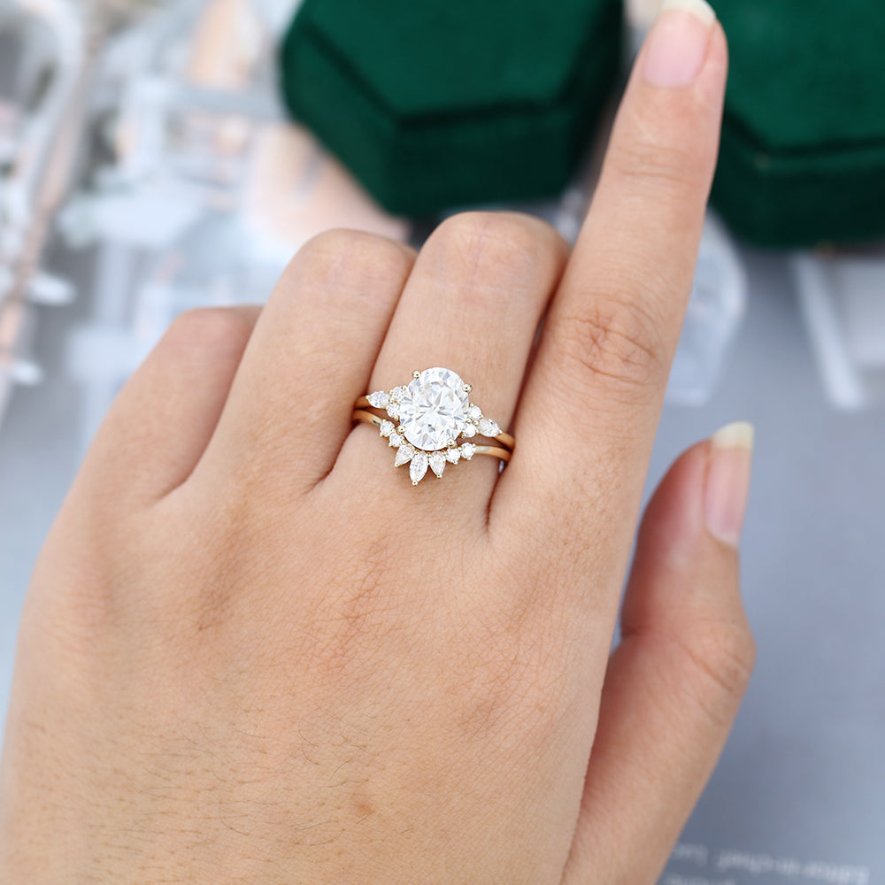 2.72 CT Oval Cluster Moissanite Bridal Set