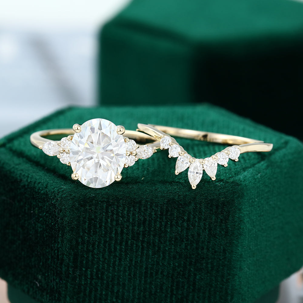 2.72 CT Oval Cluster Moissanite Bridal Set