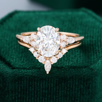 1.91 CT Oval Cluster Moissanite Bridal Set