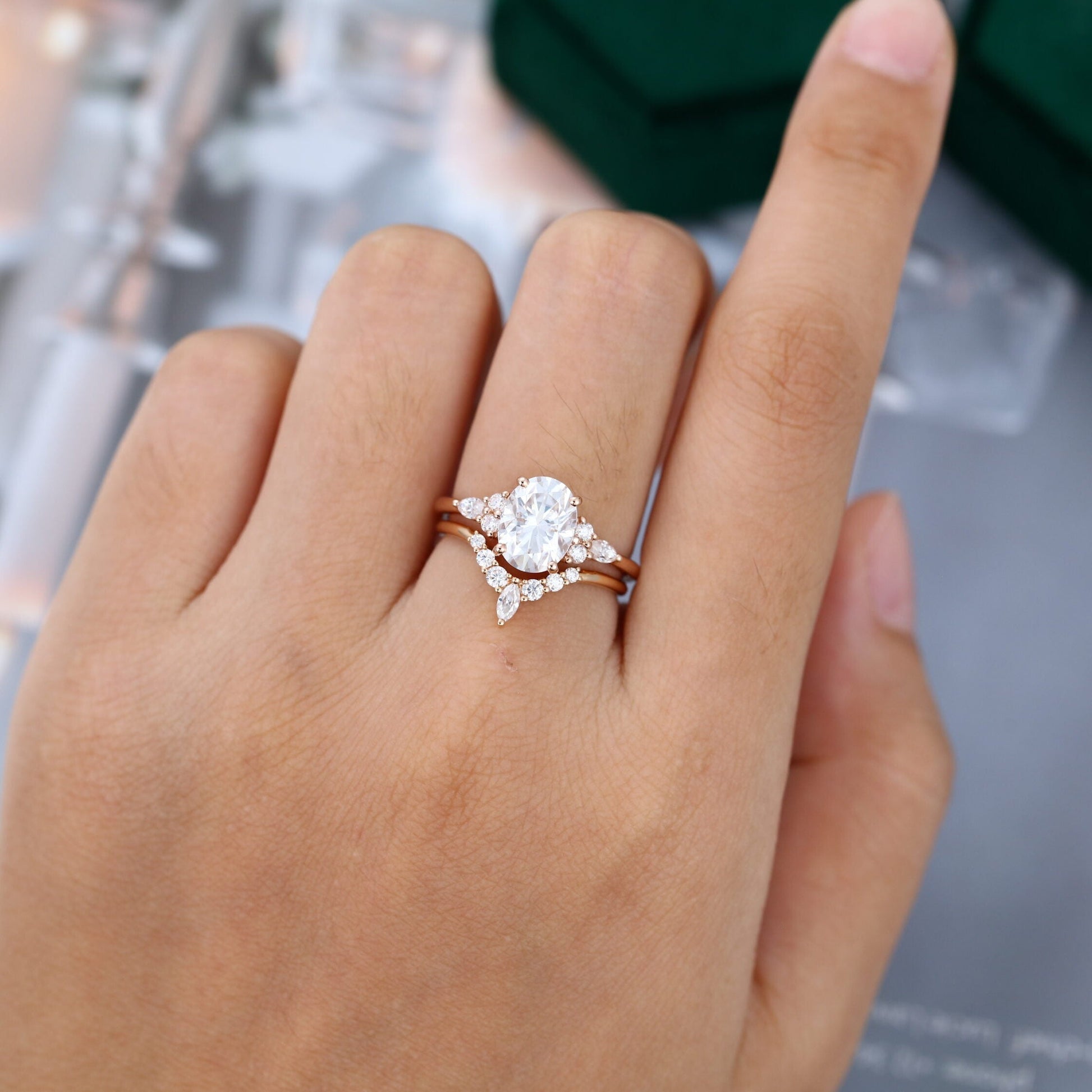 1.91 CT Oval Cluster Moissanite Bridal Set