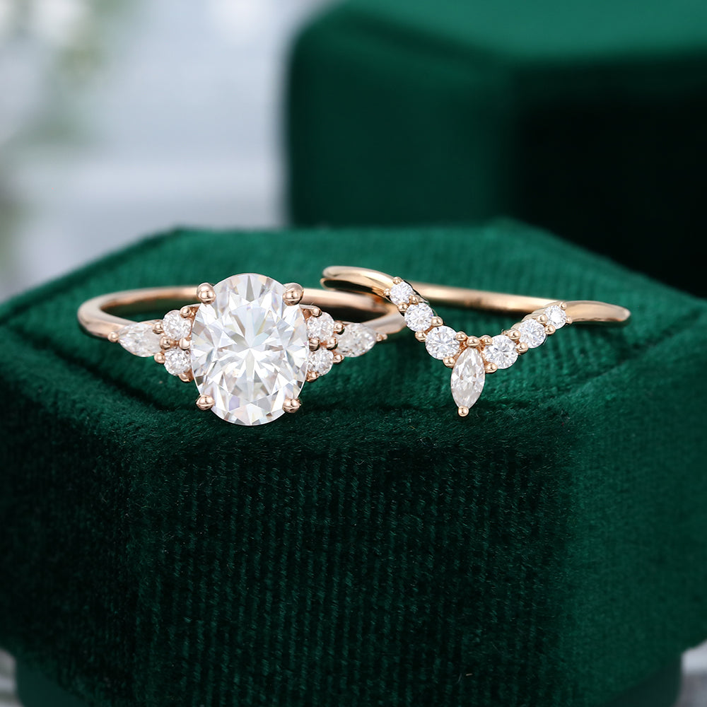 1.91 CT Oval Cluster Moissanite Bridal Set